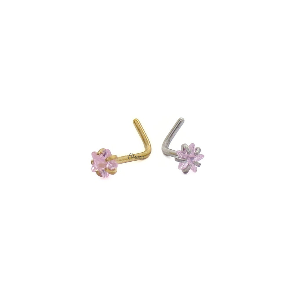 3mm Pink Star C.Z L Bend Nose Stud