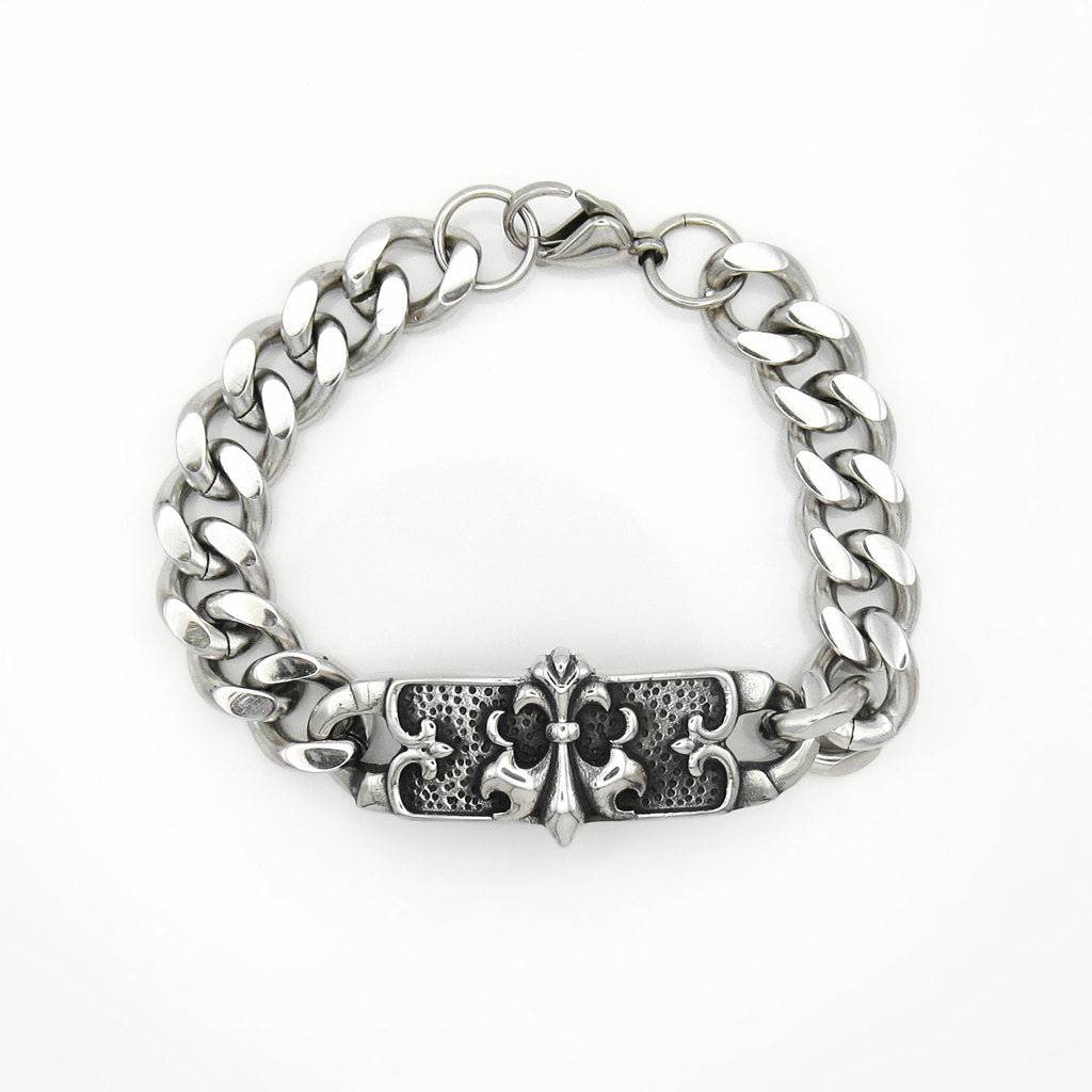 Stainless Steel Gothic Crest Link Bracelet-Stainless Steel Bracelets-1-Glitters