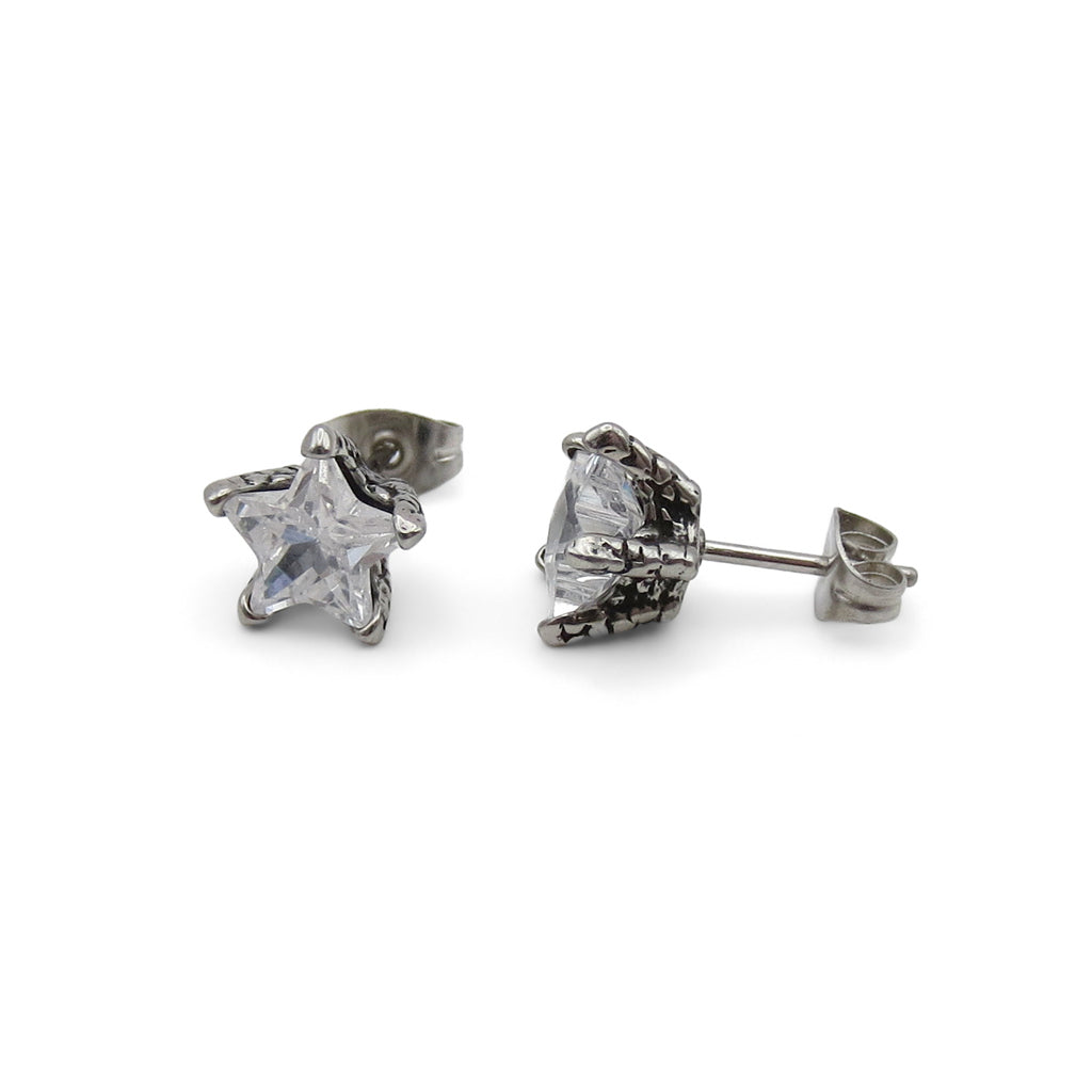 Stainless Steel Star CZ Stud Earrings with Claw Setting-Stud Earrings-4-Glitters