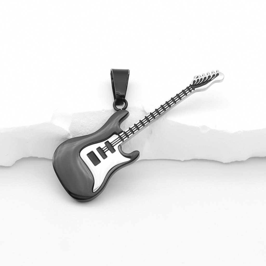 Stainless Steel Guitar Pendant - Black-Pendants-1-Glitters