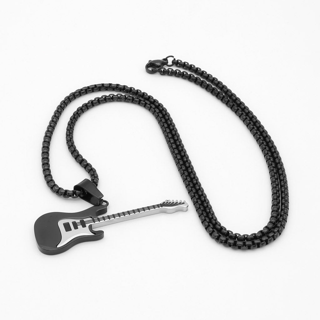 Stainless Steel Guitar Pendant - Black-Pendants-2-Glitters