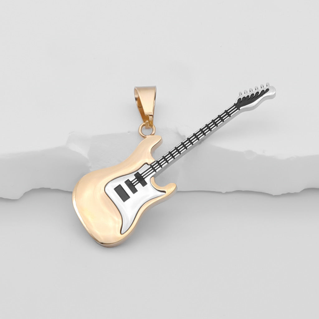 Stainless Steel Guitar Pendant - Gold-Pendants-1-Glitters