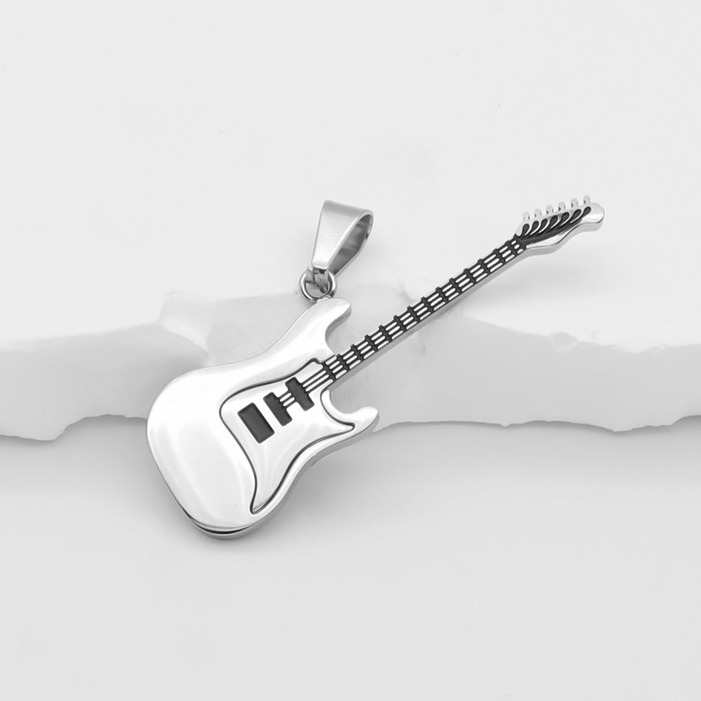 Stainless Steel Guitar Pendant - Silver-Pendants-1-Glitters