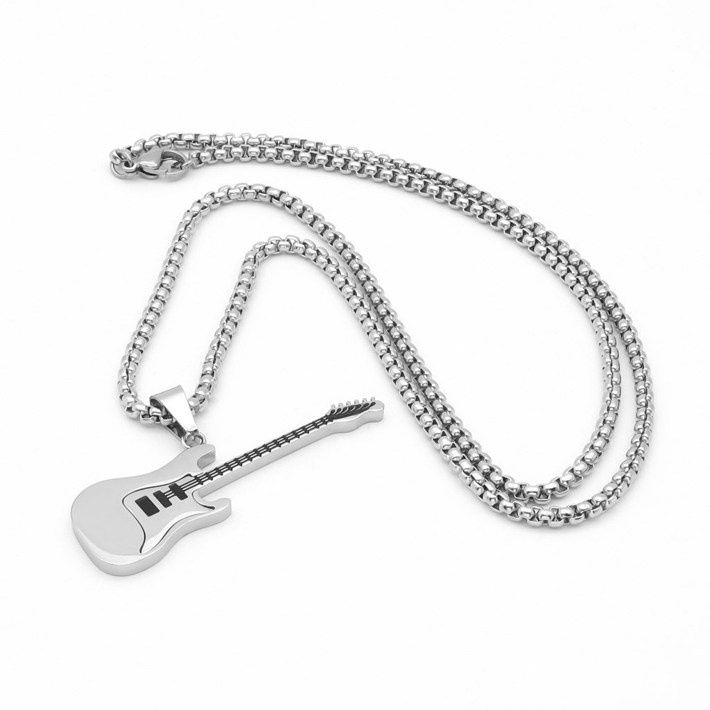 Stainless Steel Guitar Pendant - Silver-Pendants-2-Glitters