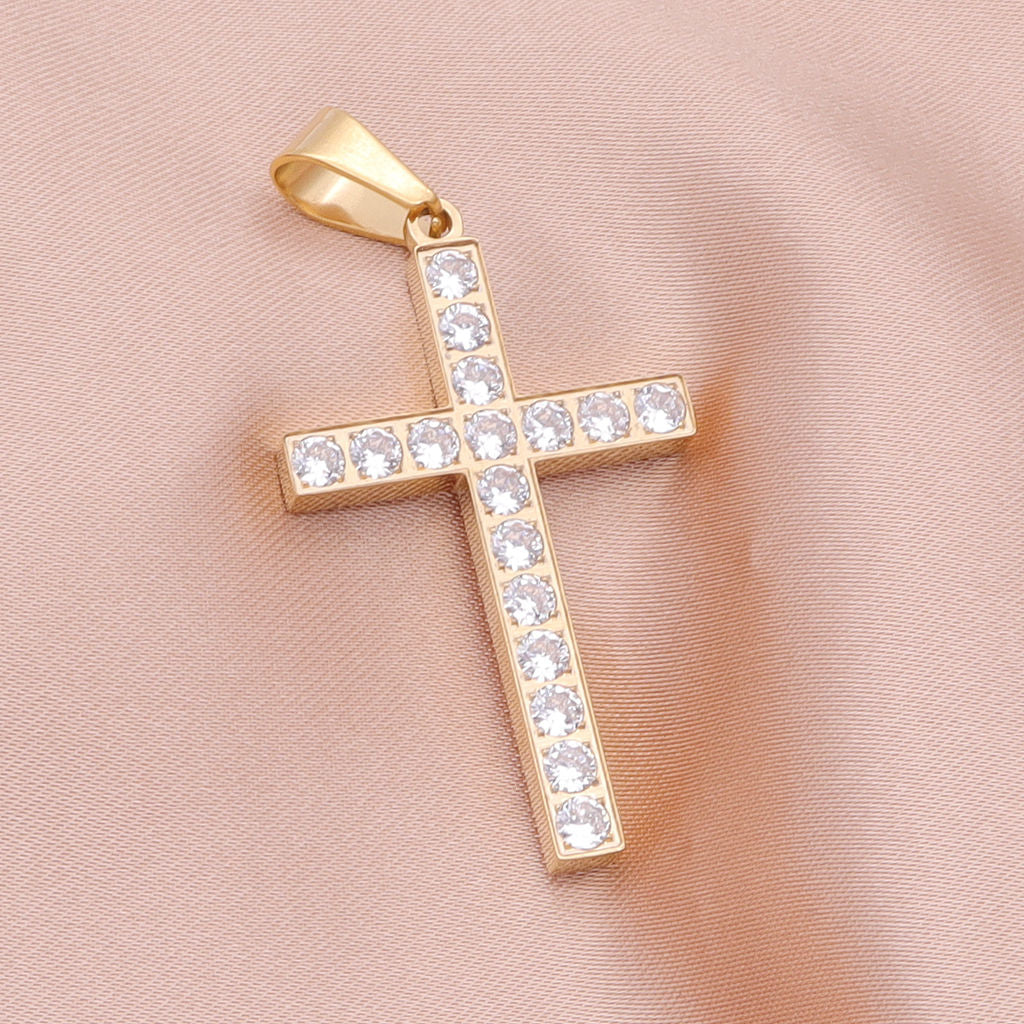 CZ Paved Cross Pendant - Gold-Pendants-2-Glitters