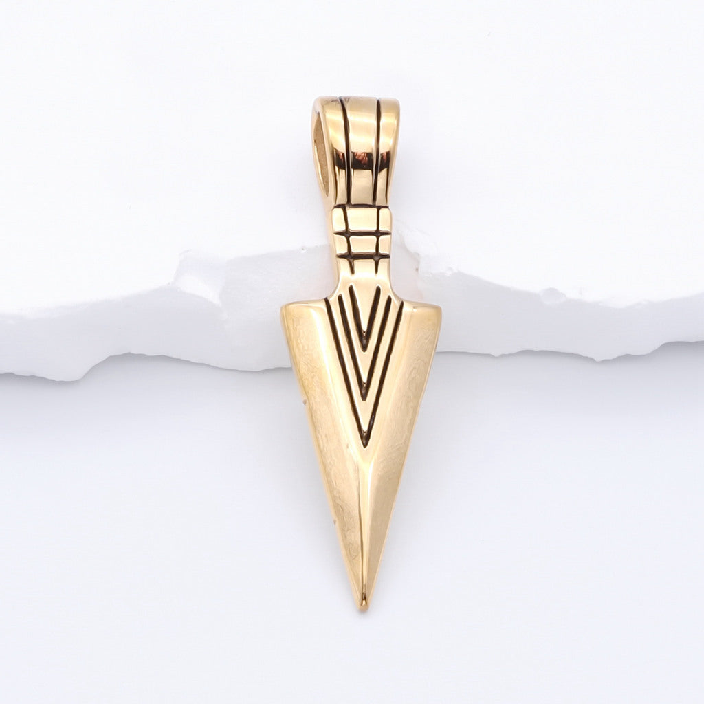 Stainless Steel Arrowhead Pendant - Gold-Pendants-1-Glitters