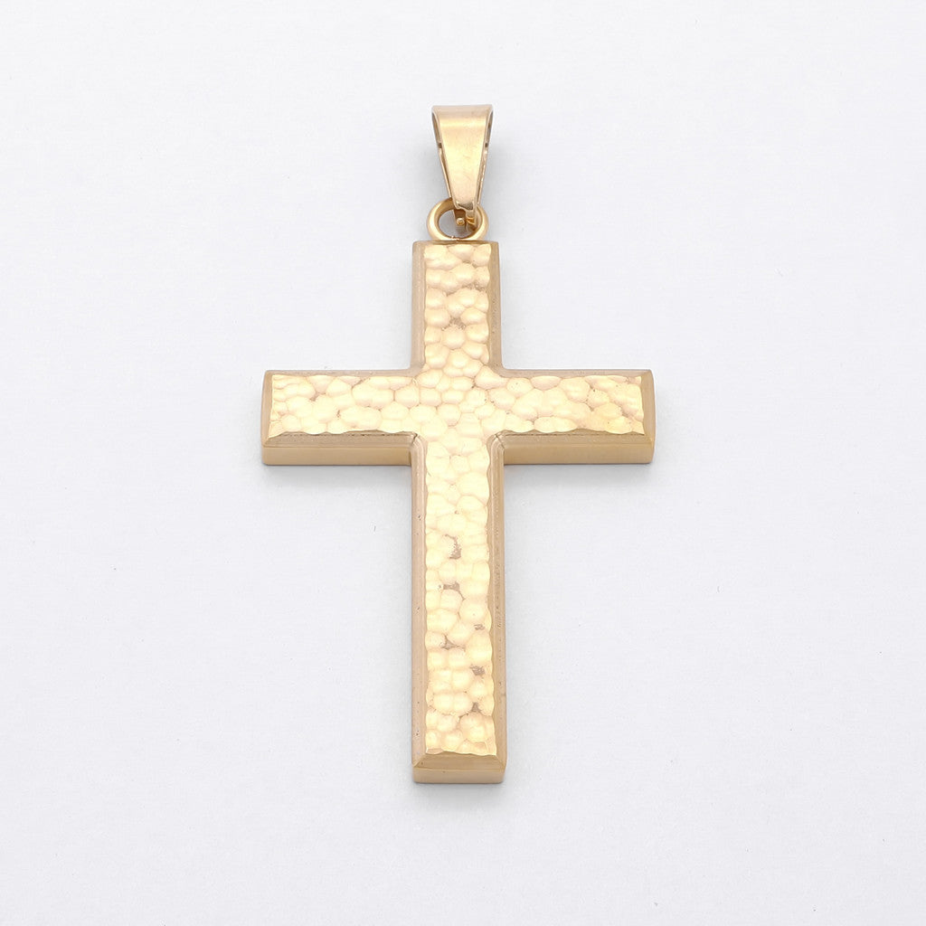 Stainless Steel Hammered Cross Pendant - Gold-Pendants-1-Glitters