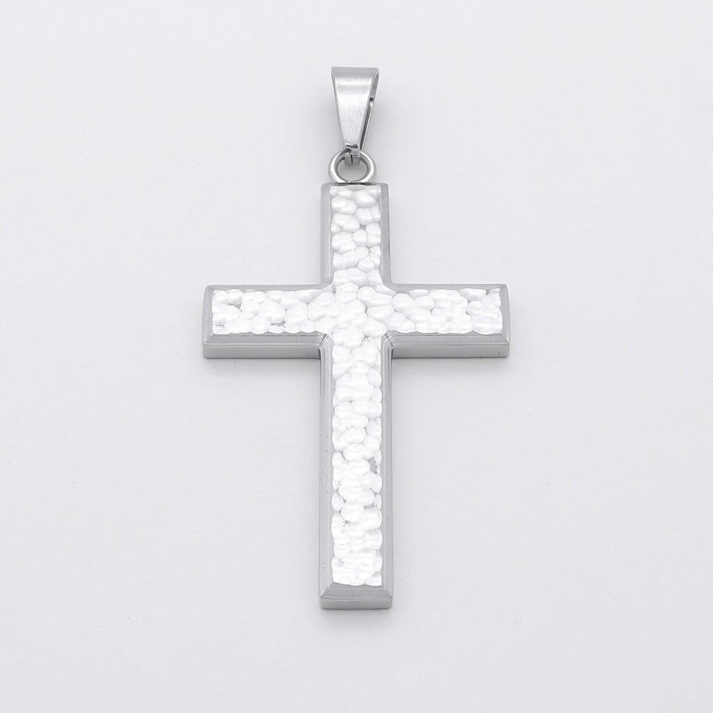 Stainless Steel Hammered Cross Pendant Glitters - Main Image
