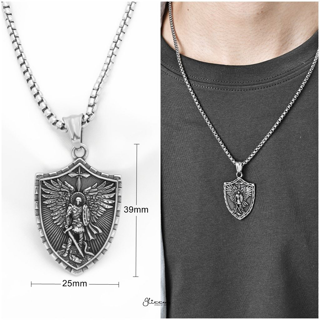 Stainless Steel St. Michael Pendant-Pendants-2-Glitters