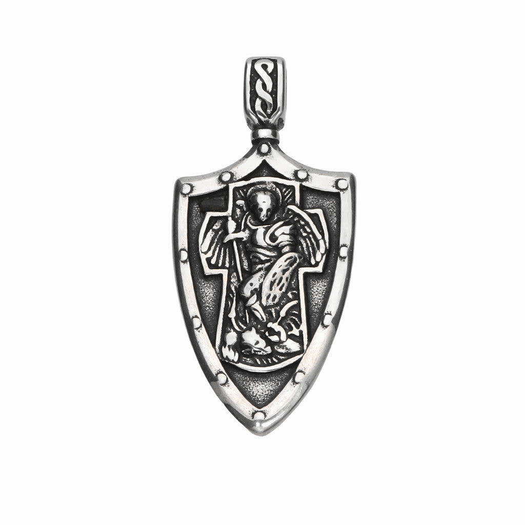 Stainless Steel St. Michael Shield Shape Pendant-Pendants-1-Glitters