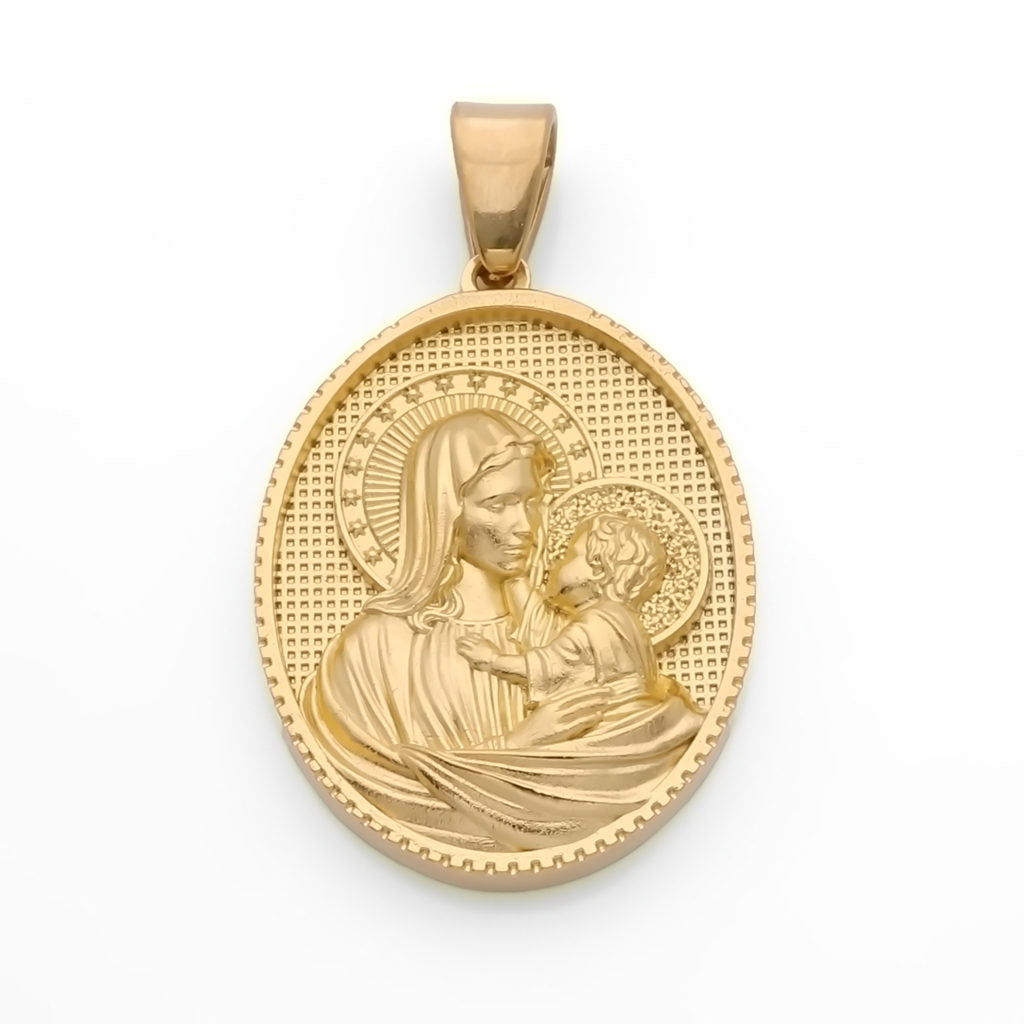 Stainless Steel Virgin Mary and Child Jesus Pendant - Gold-Pendants-1-Glitters