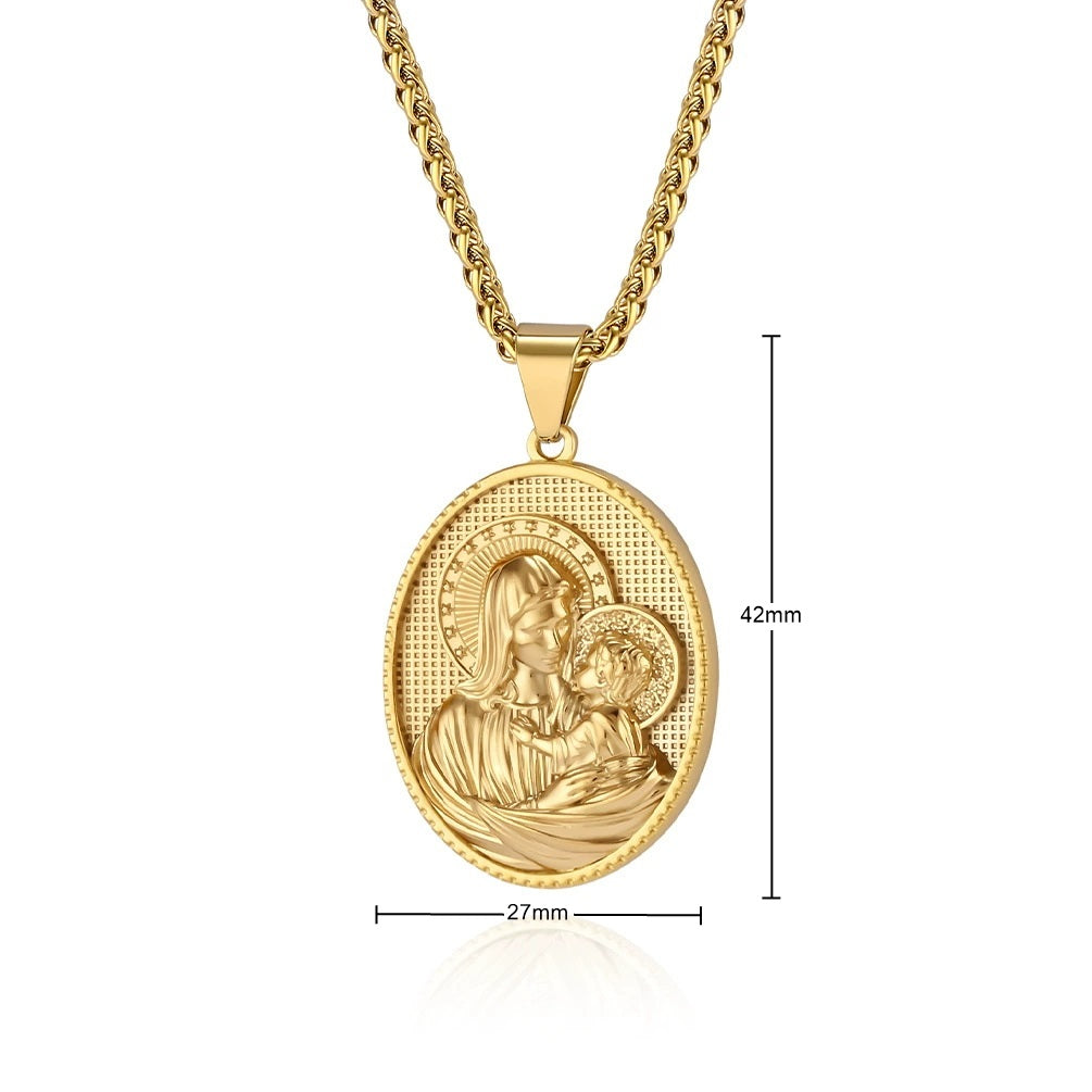 Stainless Steel Virgin Mary and Child Jesus Pendant - Gold-Pendants-2-Glitters