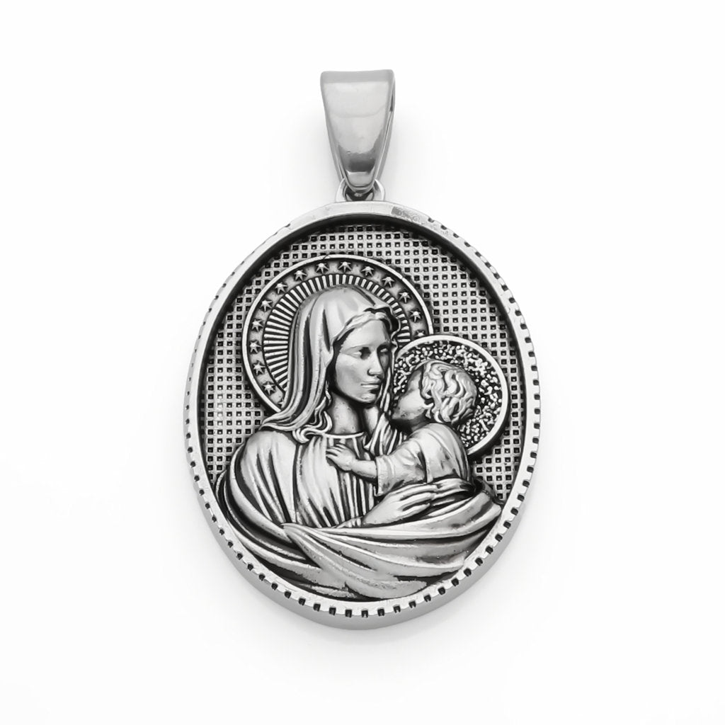 Stainless Steel Virgin Mary and Child Jesus Pendant - Silver-Pendants-1-Glitters