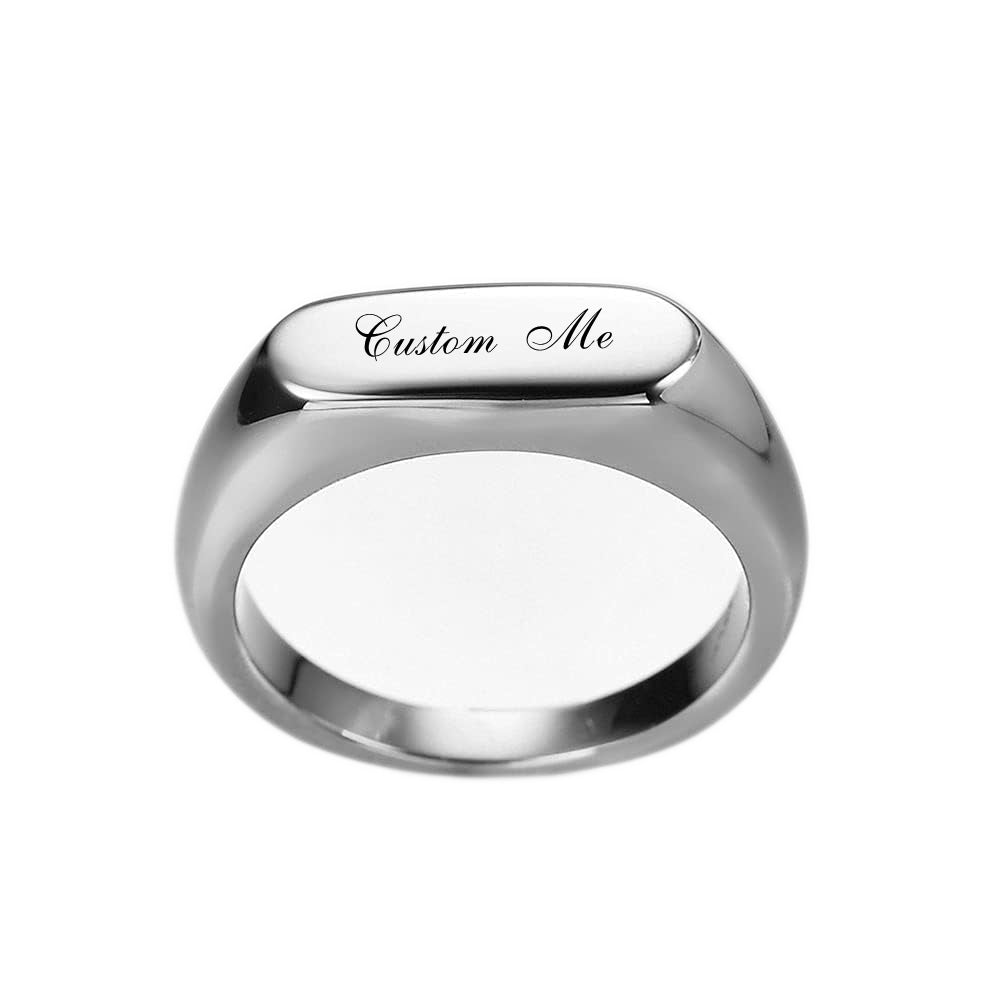 Personalised Stainless Steel Rectangle Signet Ring Glitters