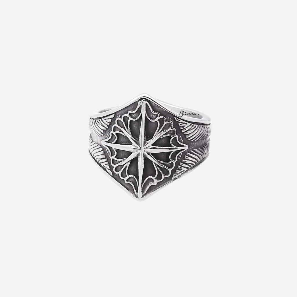 Stainless Steel Viking Compass Rose Ring Glitters - Main Image