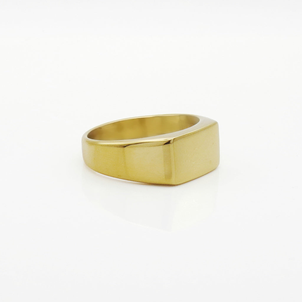 Stainless Steel Geometric Signet Ring - Gold