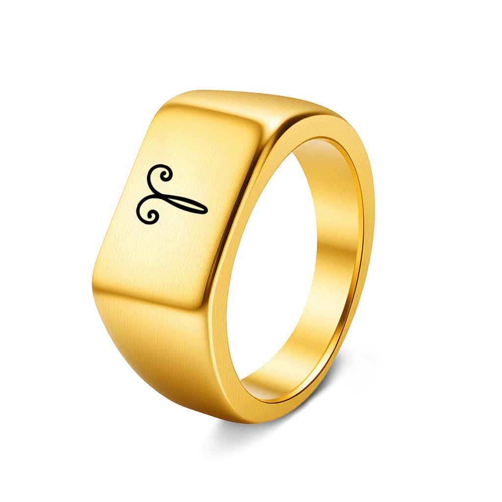 Personalised Stainless Steel Geometric Signet Rings