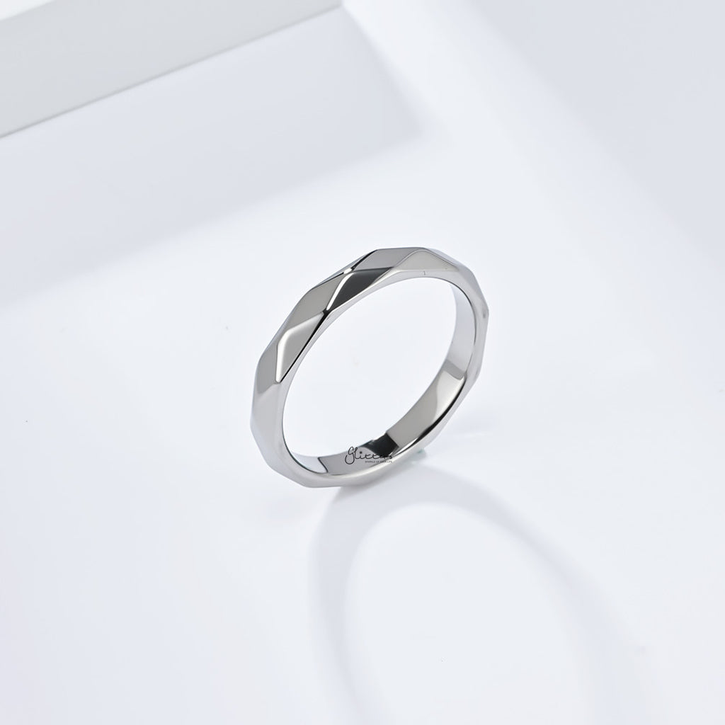 Minimalist Faceted Stainless Steel Band Ring - Silver-Stainless Steel Rings-3-Glitters