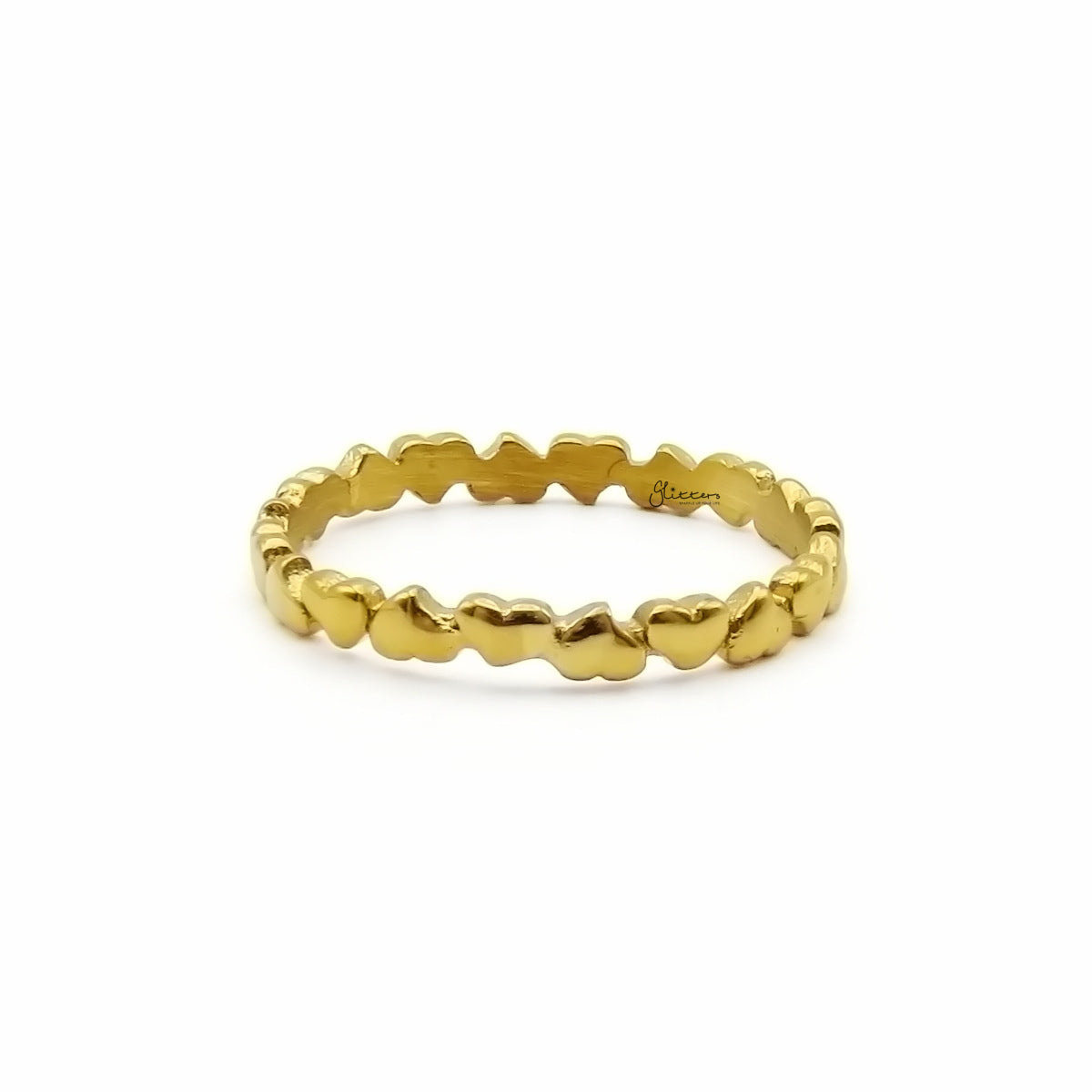 Stainless Steel Dainty Heart Eternity Band Ring - Gold-Stainless Steel Rings-2-Glitters