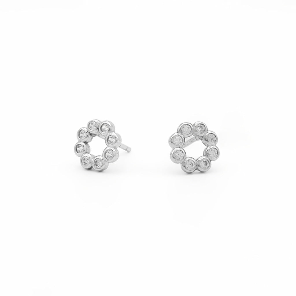 Sterling Silver Open Circle CZ Stud Earrings