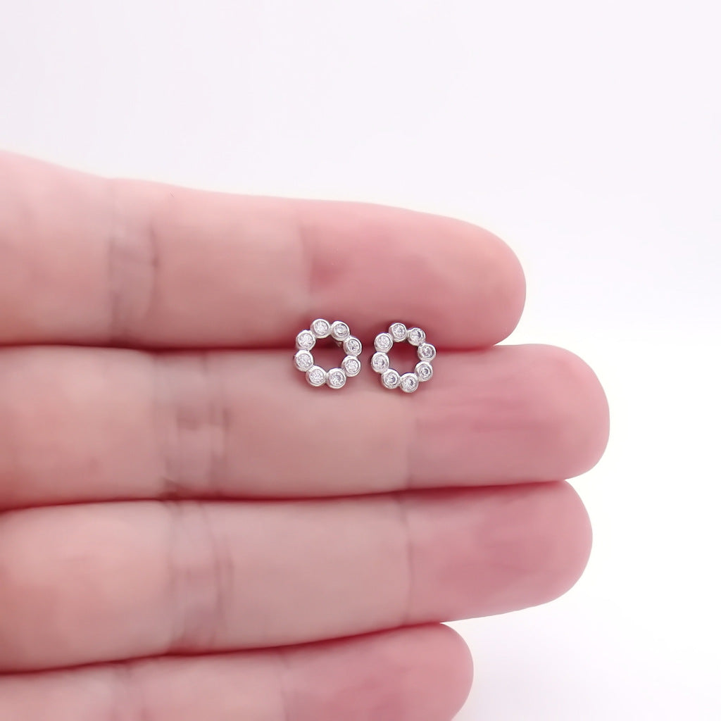 Sterling Silver Open Circle CZ Stud Earrings