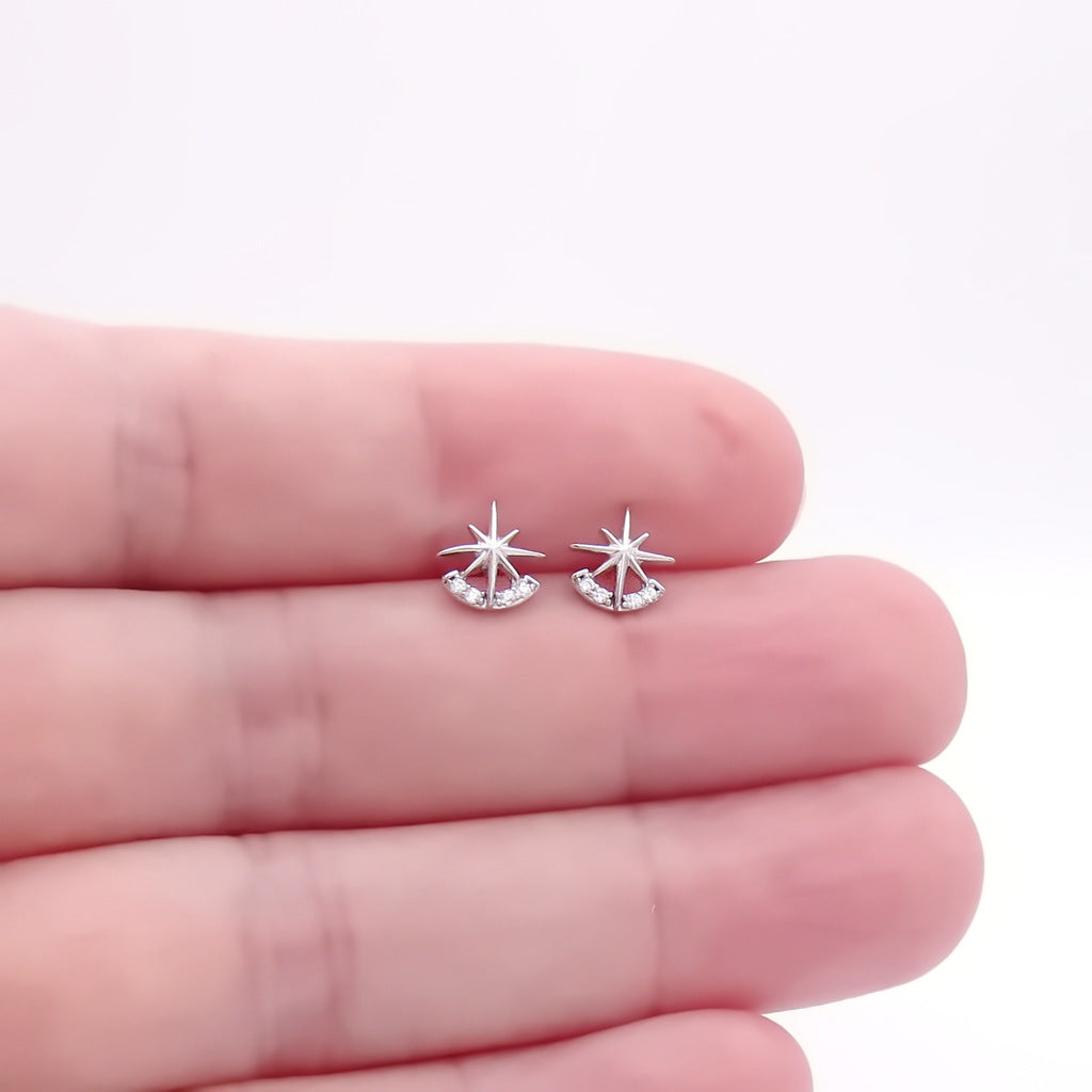 Sterling Silver Starburst CZ Stud Earrings