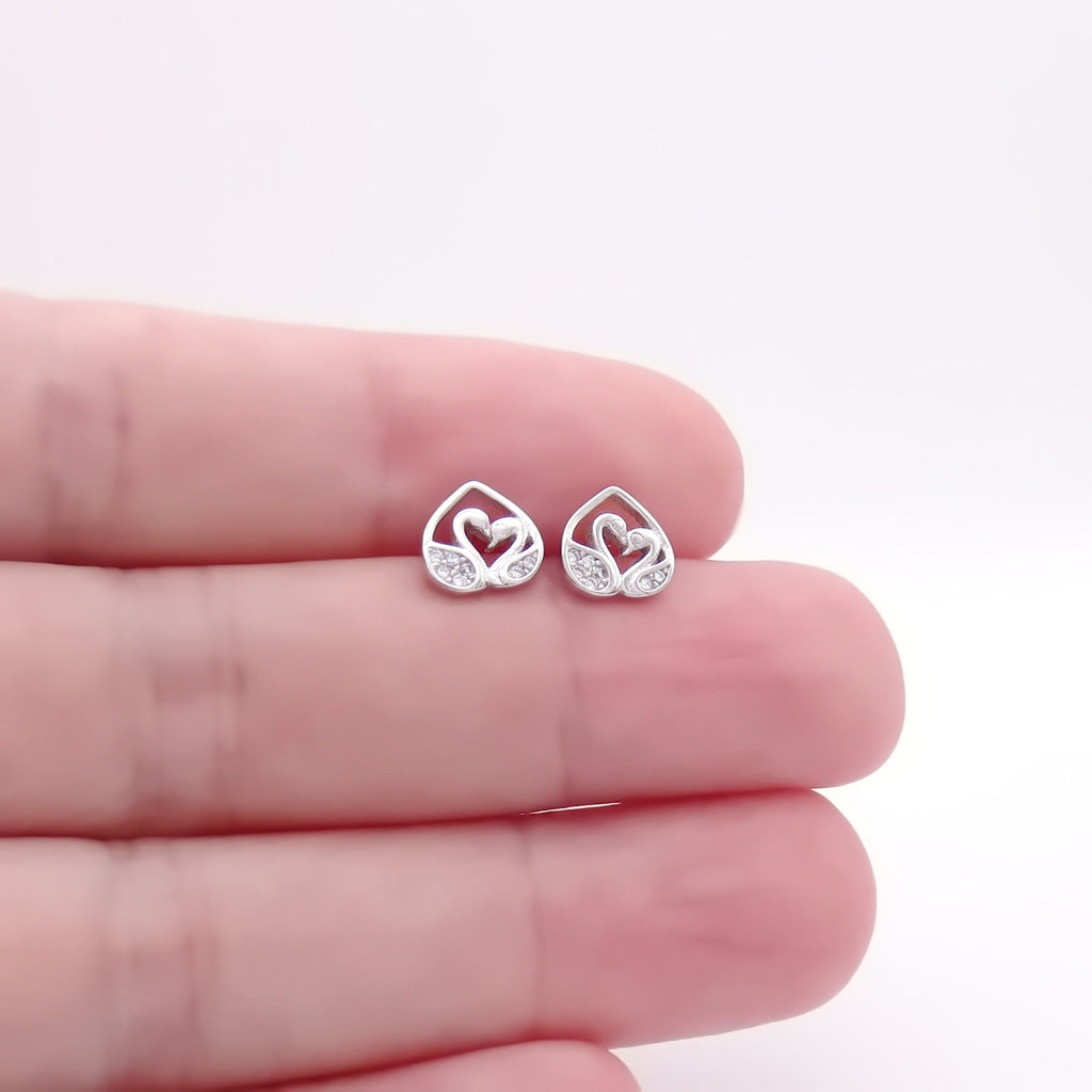 Sterling Silver Twin Swan CZ Stud Earrings
