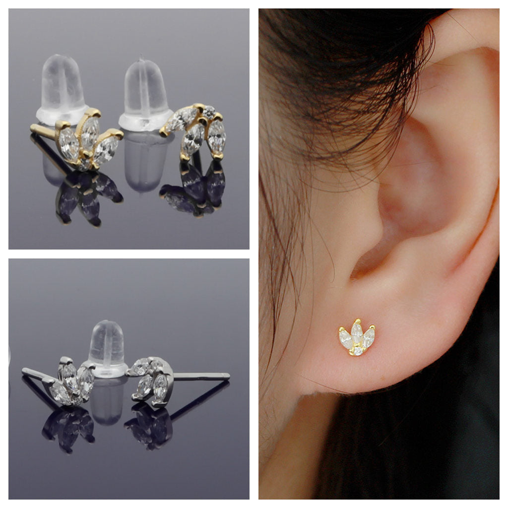 Three Marquise CZ Stud Earrings - Gold-Stud Earrings-2-Glitters