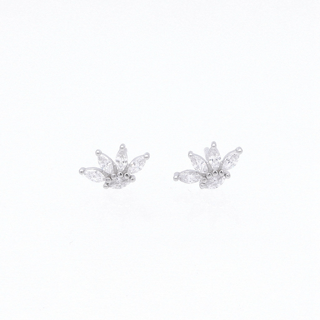 Marquise CZ Flower Stud Earrings - Silver-Stud Earrings-1-Glitters