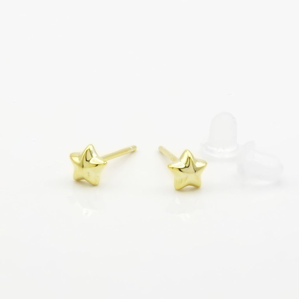 Sterling Silver Mini Star Stud Earrings - Gold-Stud Earrings-1-Glitters