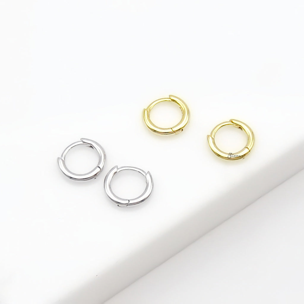 Sterling Silver Classic Plain Huggie Hoop Earrings - Gold