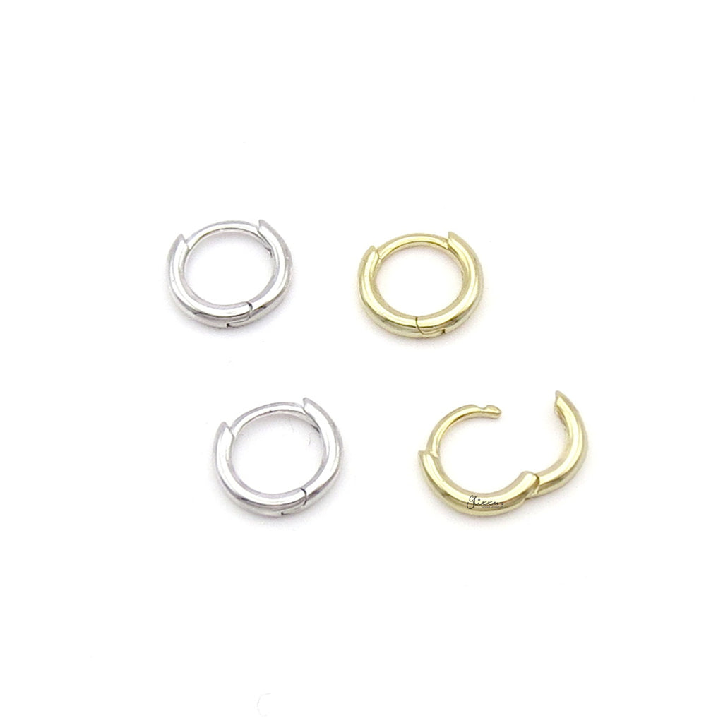 Sterling Silver Classic Plain Huggie Hoop Earrings - Gold