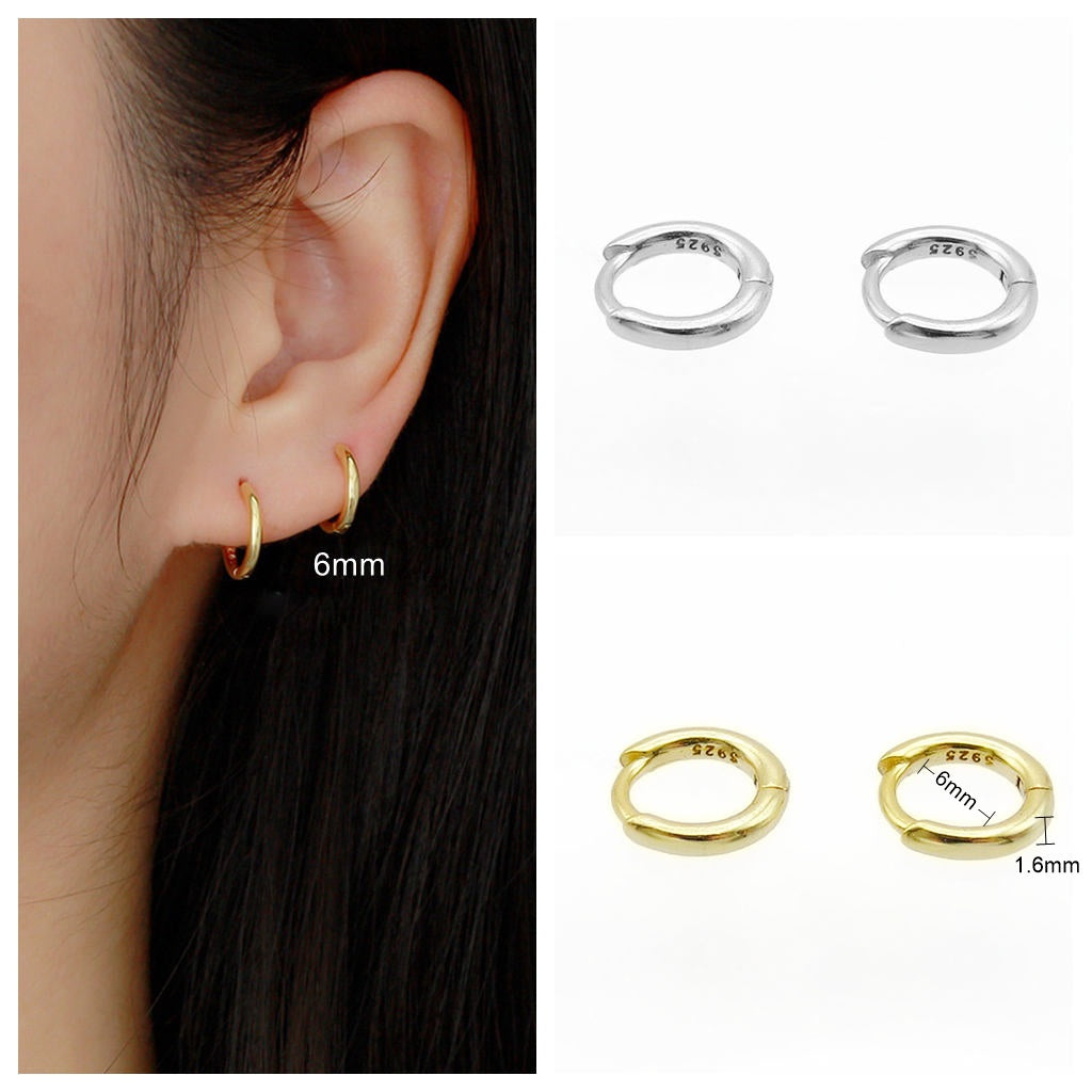 Sterling Silver Classic Plain Huggie Hoop Earrings - Gold
