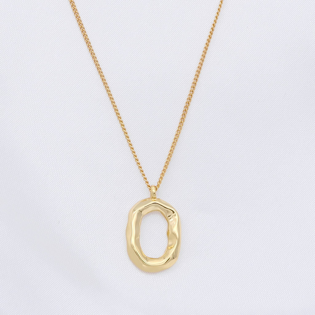Sterling Silver Irregular Oval Necklace - Gold-Sterling Silver Necklaces-1-Glitters