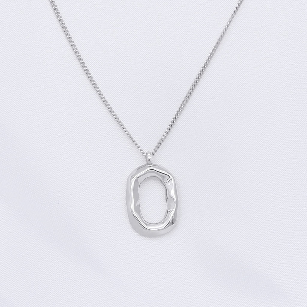 Sterling Silver Irregular Oval Necklace - Silver-Sterling Silver Necklaces-1-Glitters