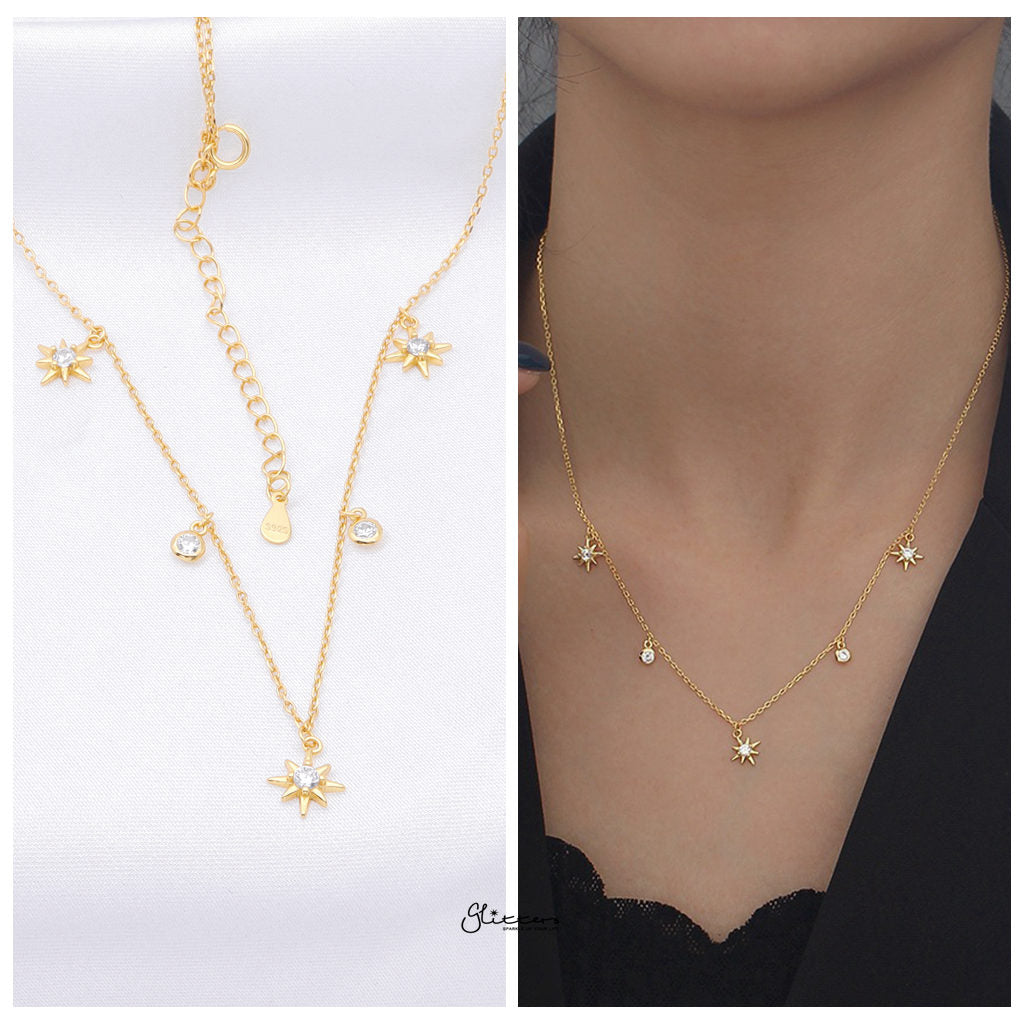 Sterling Silver Stars Charms Necklace - Gold-Sterling Silver Necklaces-2-Glitters