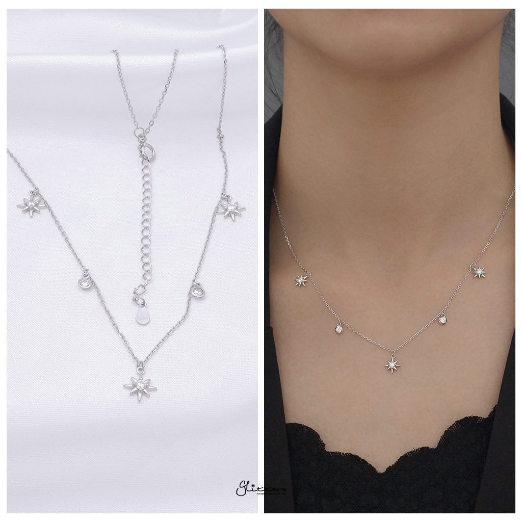 Sterling Silver Stars Charms Necklace - Silver-Sterling Silver Necklaces-2-Glitters