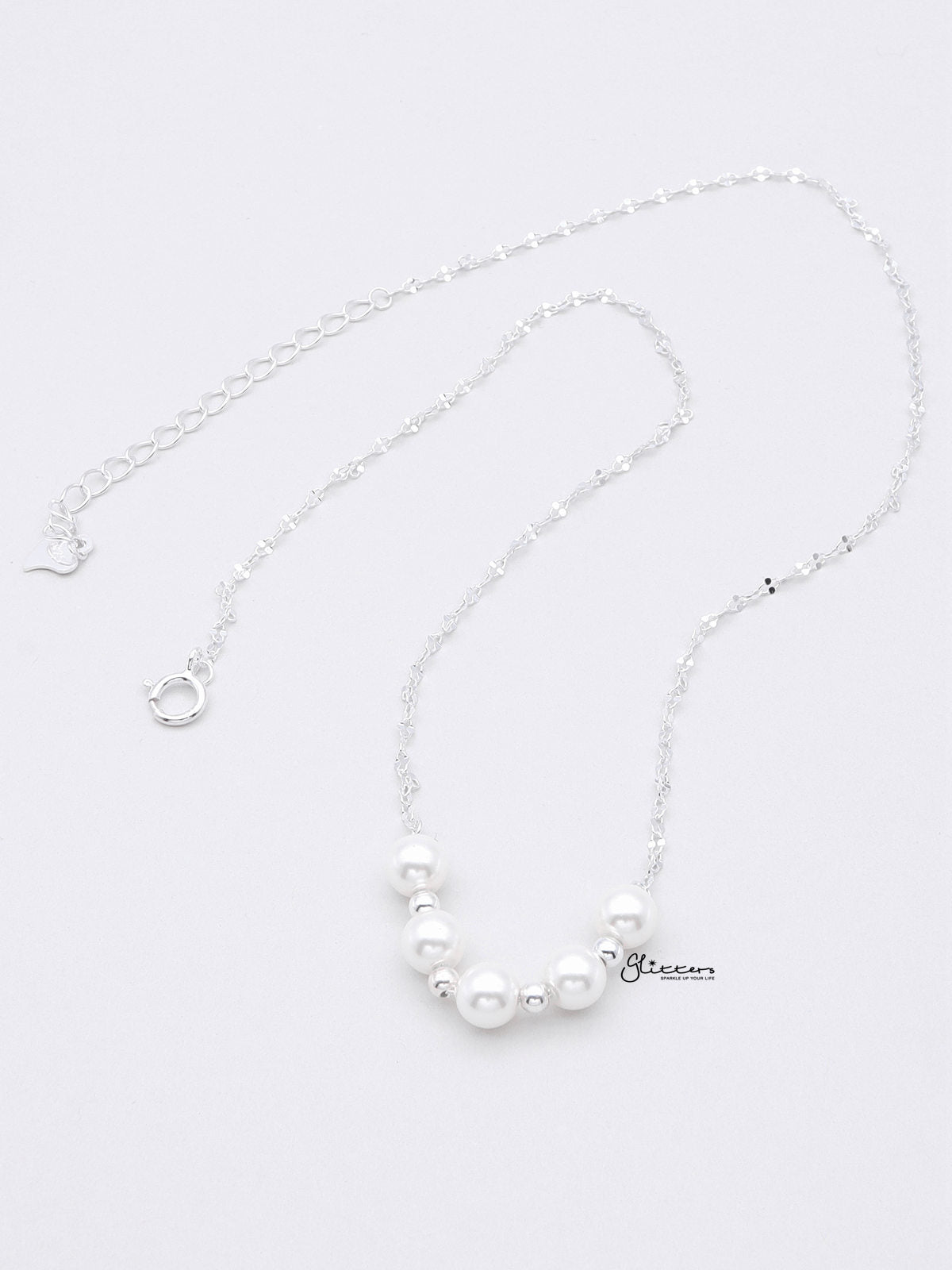Sterling Silver Pearls Choker Necklace - Silver-Sterling Silver Necklaces-2-Glitters