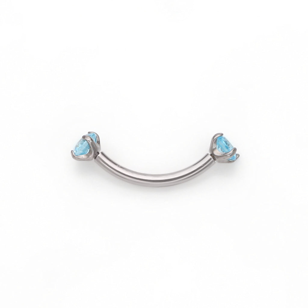 Titanium Curved Barbells with Internally Threaded CZ Top - Aqua-Eyebrow-1-Glitters