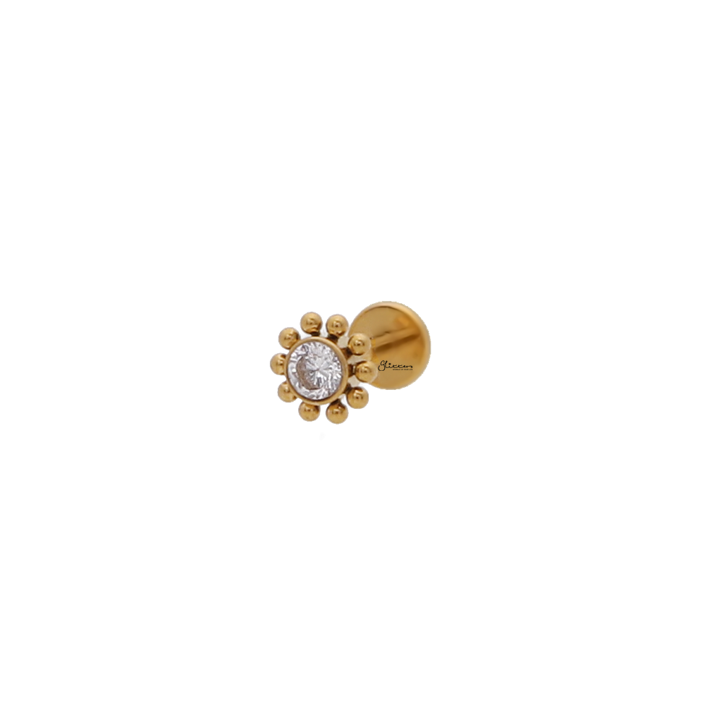 CZ Centre Top Internally Threaded Titanium Flat Back Stud Earrings-Tragus | Cartilage | Daith | Conch-2-Glitters