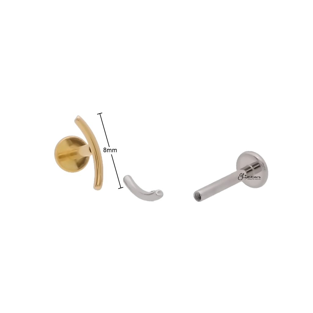 Curved Bar Top Titanium Flat Back Stud Earrings-Tragus | Cartilage | Daith | Conch-3-Glitters