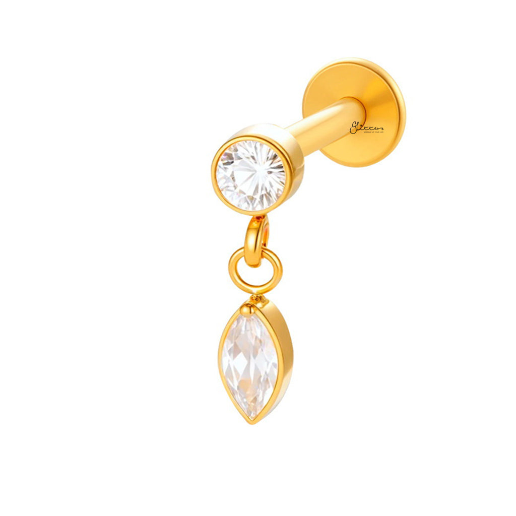 Double CZ Dangle Titanium Flat Back Stud Earrings