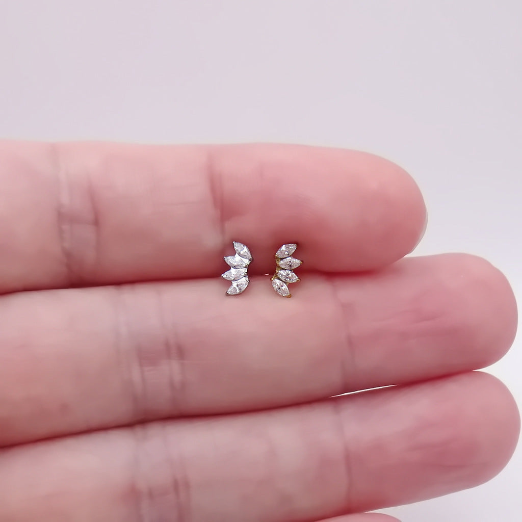 4 Marquise CZ Internally Threaded Flat Back Stud Earring