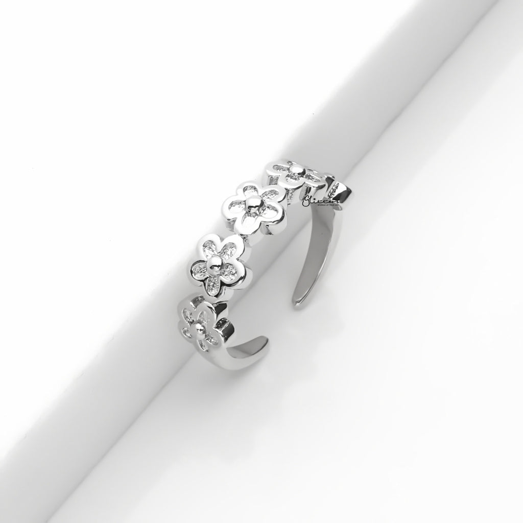 Flowers Pattern Band Toe Ring - Silver-Toe Ring-2-Glitters