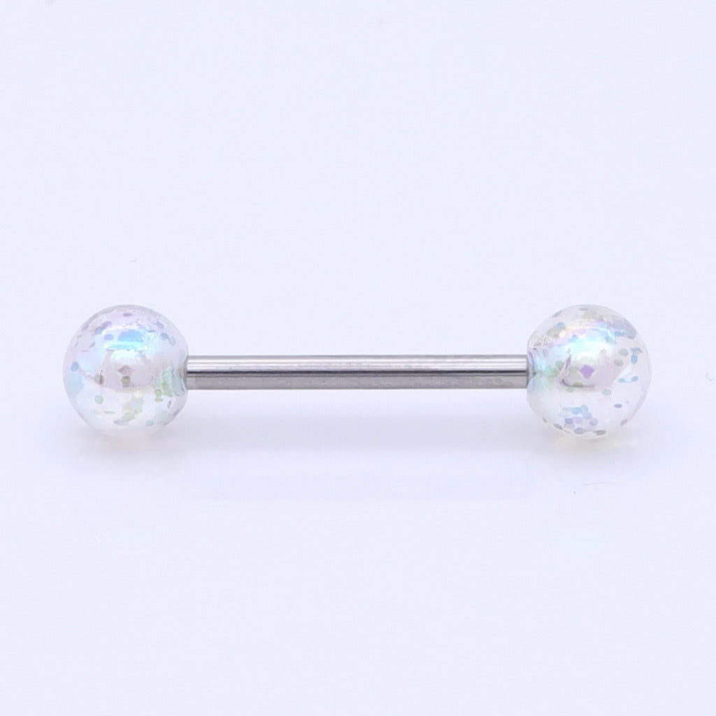 AB Coating Over Splash Acrylic Balls Tongue Barbell - AB-Tongue Bar-1-Glitters