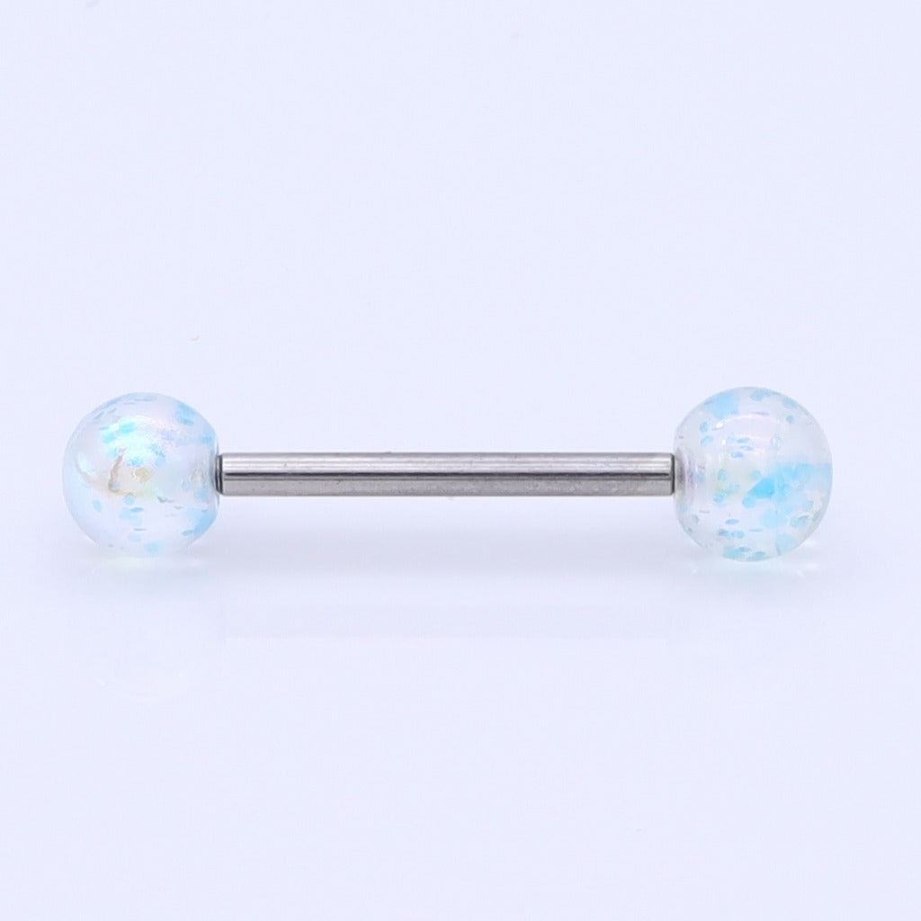 AB Coating Over Splash Acrylic Balls Tongue Barbell - Blue-Tongue Bar-1-Glitters