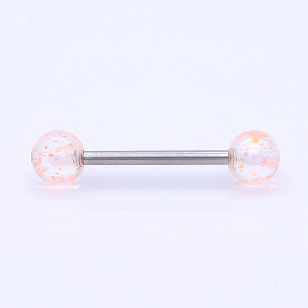 AB Coating Over Splash Acrylic Balls Tongue Barbell - Orange-Tongue Bar-1-Glitters
