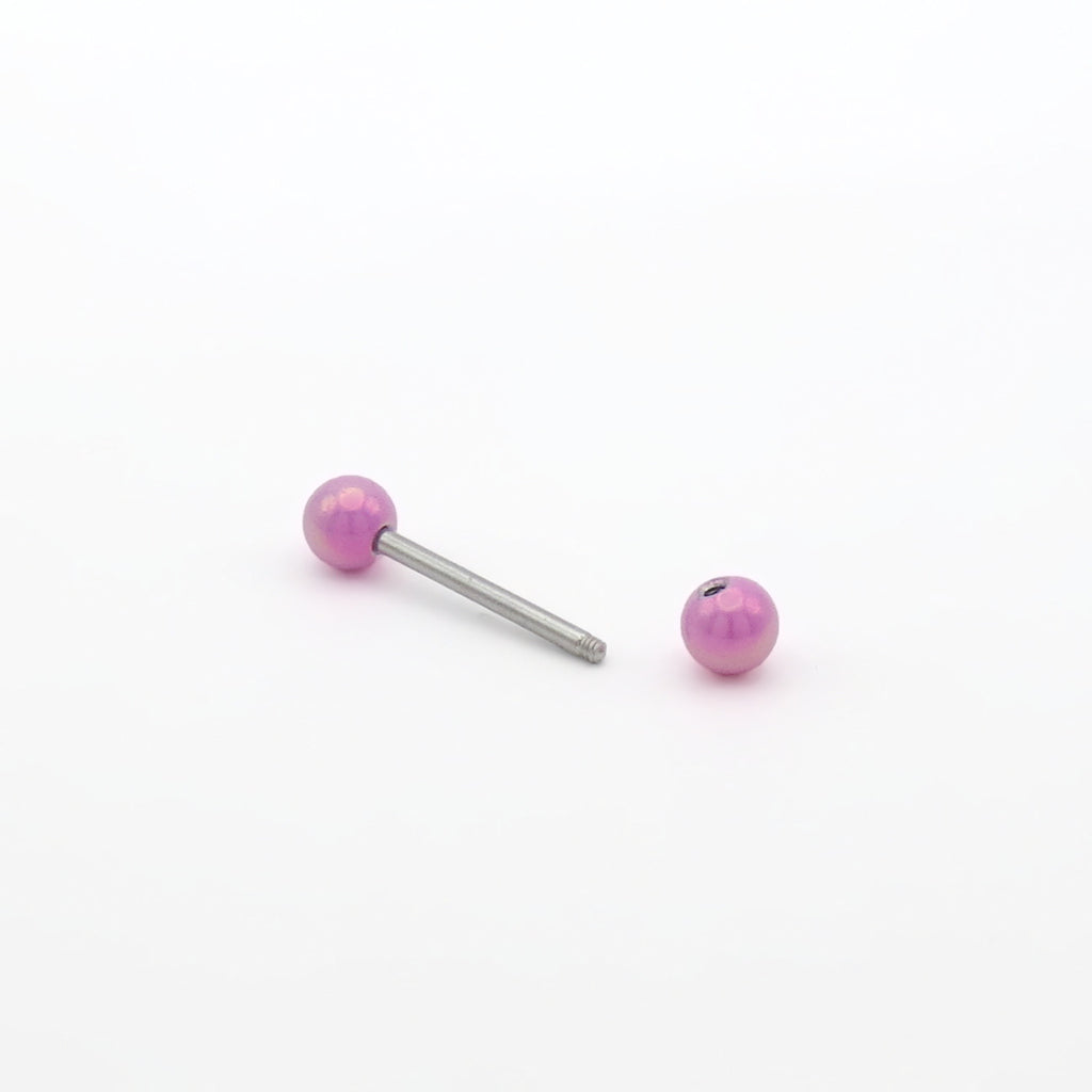 Metallic AB Coating Balls Tongue Barbell - Pink