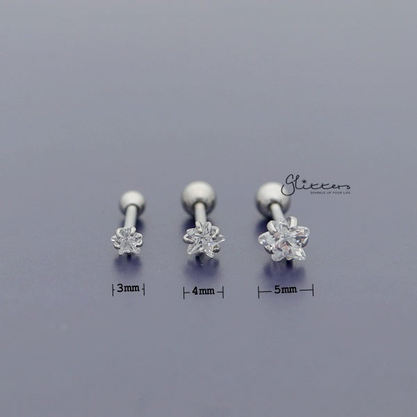 316L Surgical Steel Prong Set Star CZ Cartilage/Tragus Barbell Studs - Silver/Clear-Body Piercing Jewellery, Cartilage, Cubic Zirconia, Jewellery, Tragus, Women's Earrings, Women's Jewellery-01_New-Glitters