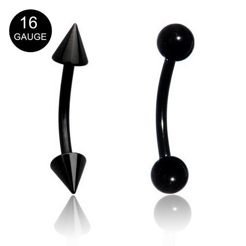 Glitters Black Titanium Ion Plated Curved Eyebrow Body Piercing